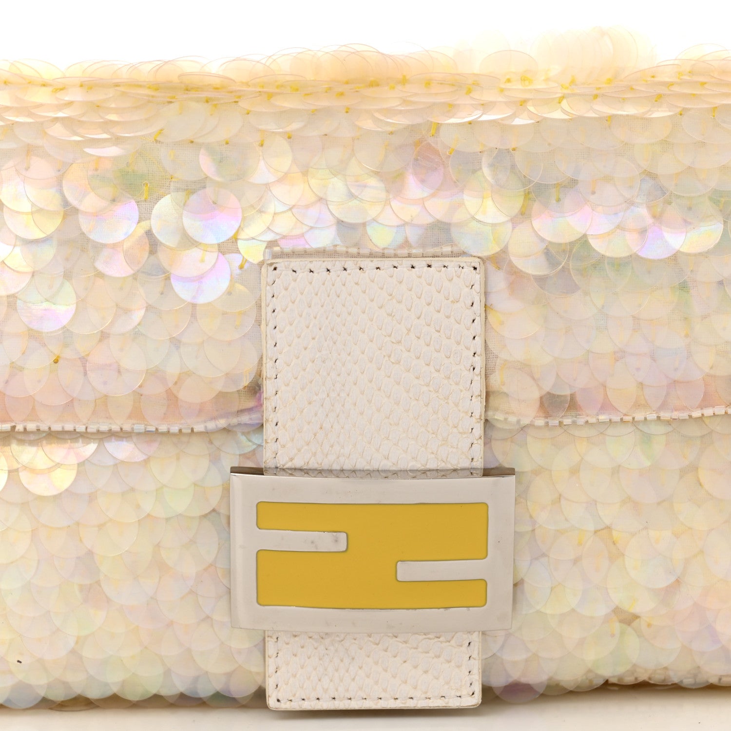 Fendi Sequin Paillettes Snakeskin Baguette White 8 of 11