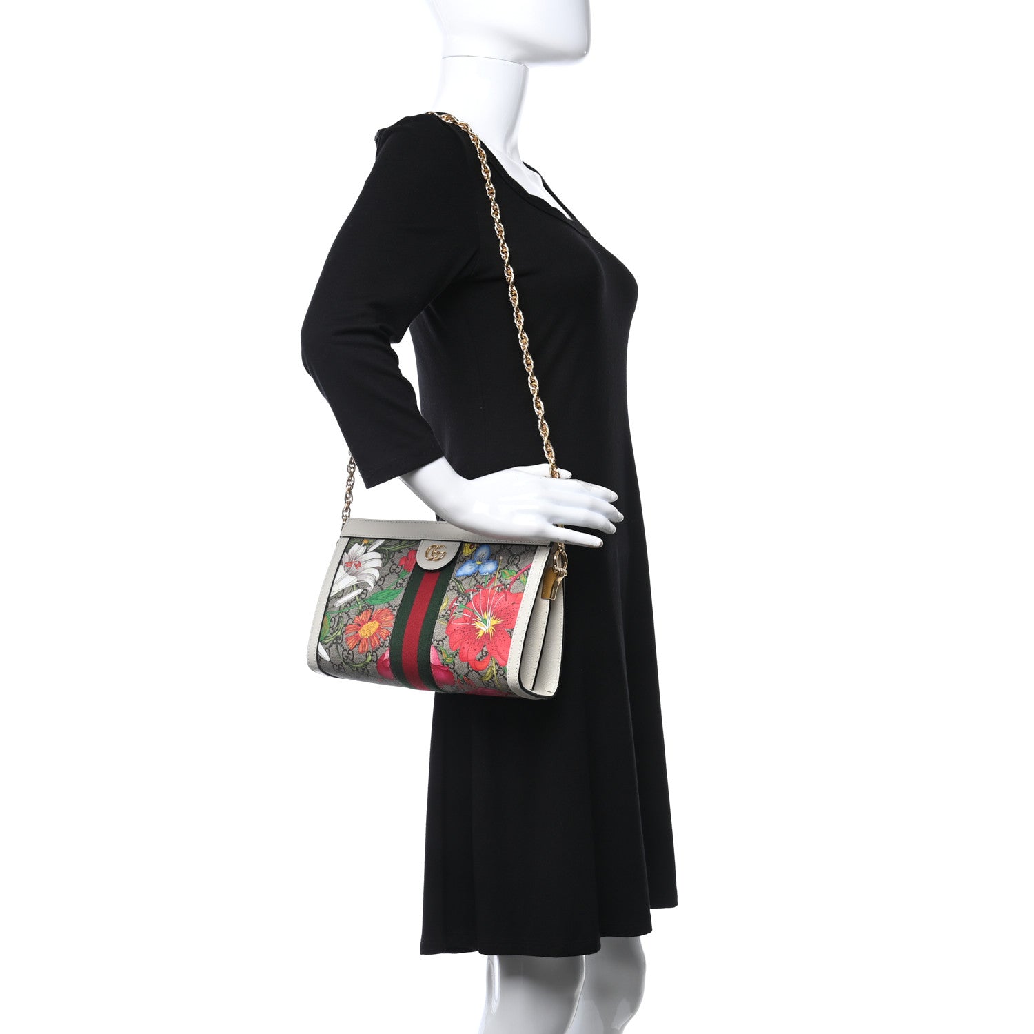Gucci GG Supreme Monogram Flora Web Small Ophidia Chain Shoulder Bag White 2 of 11