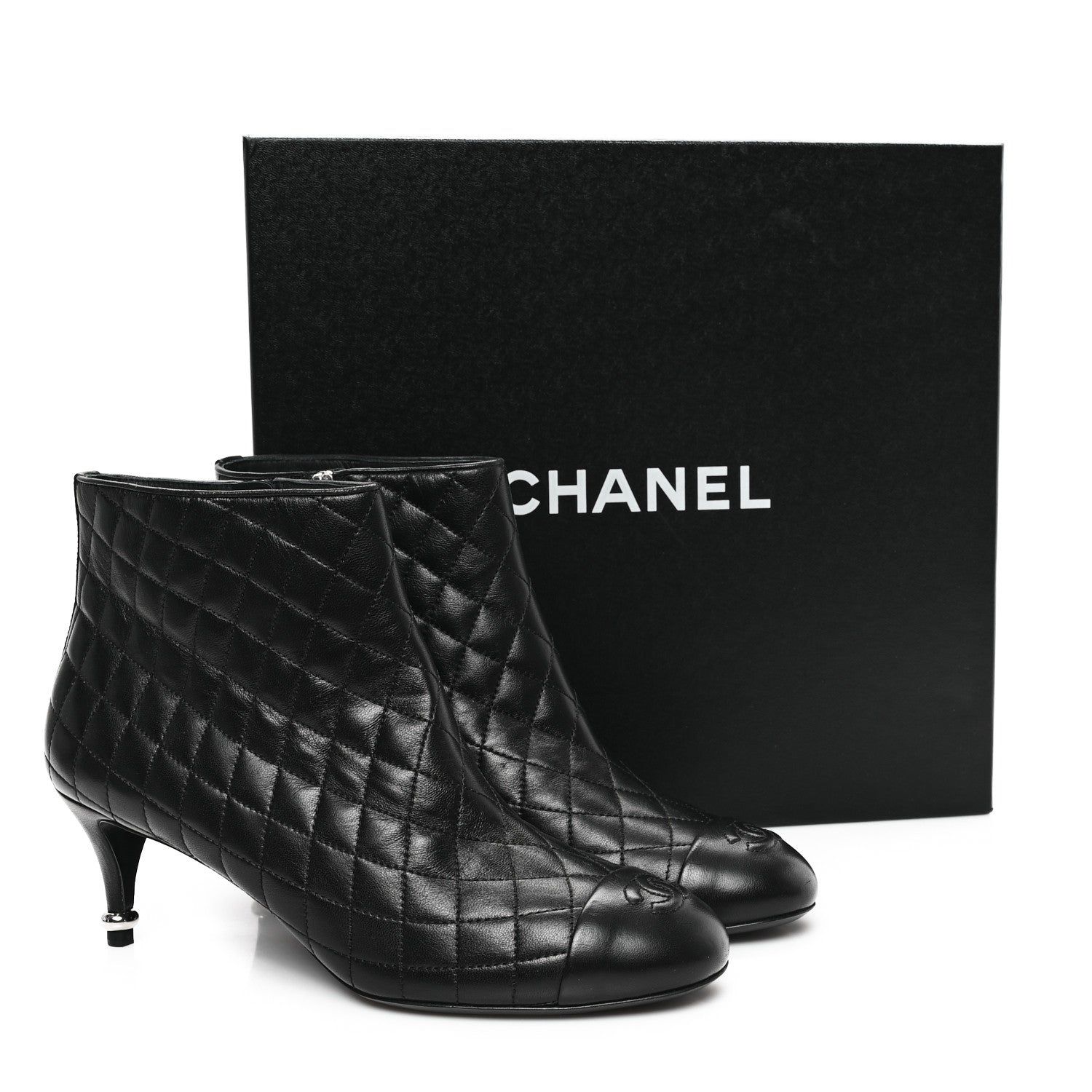 Chanel Lambskin Quilted Cap Toe CC Booties 41 Black 10 of 10