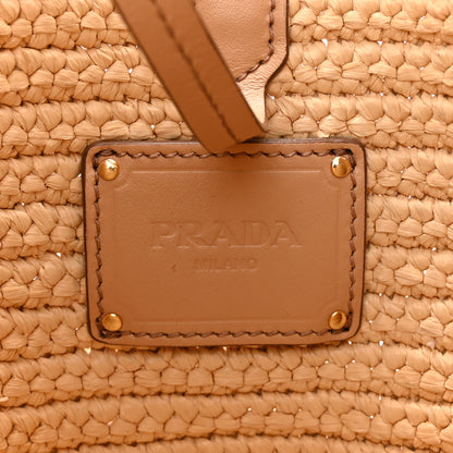 Prada Yarn Raffia Effect Crochet Embroidered Logo Hobo Naturale 6 of 13