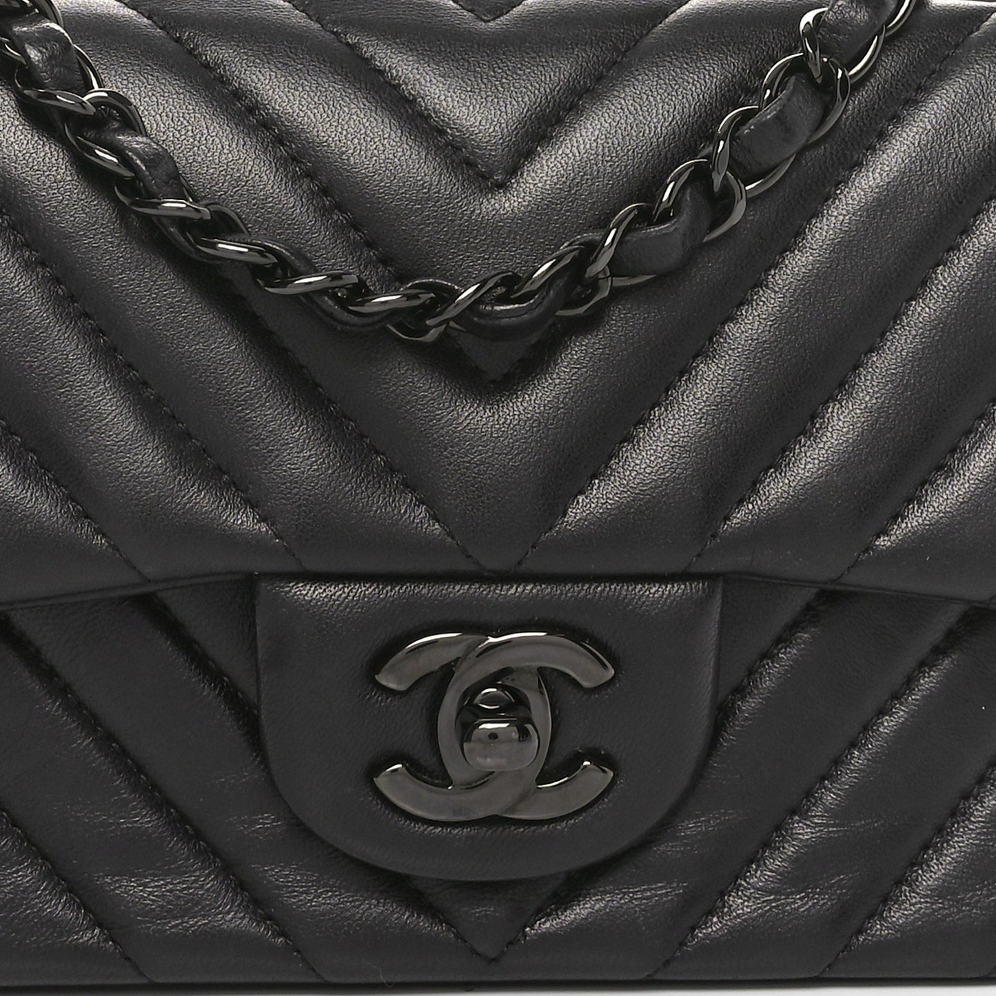 Lambskin Chevron Quilted Mini Rectangular Flap So Black