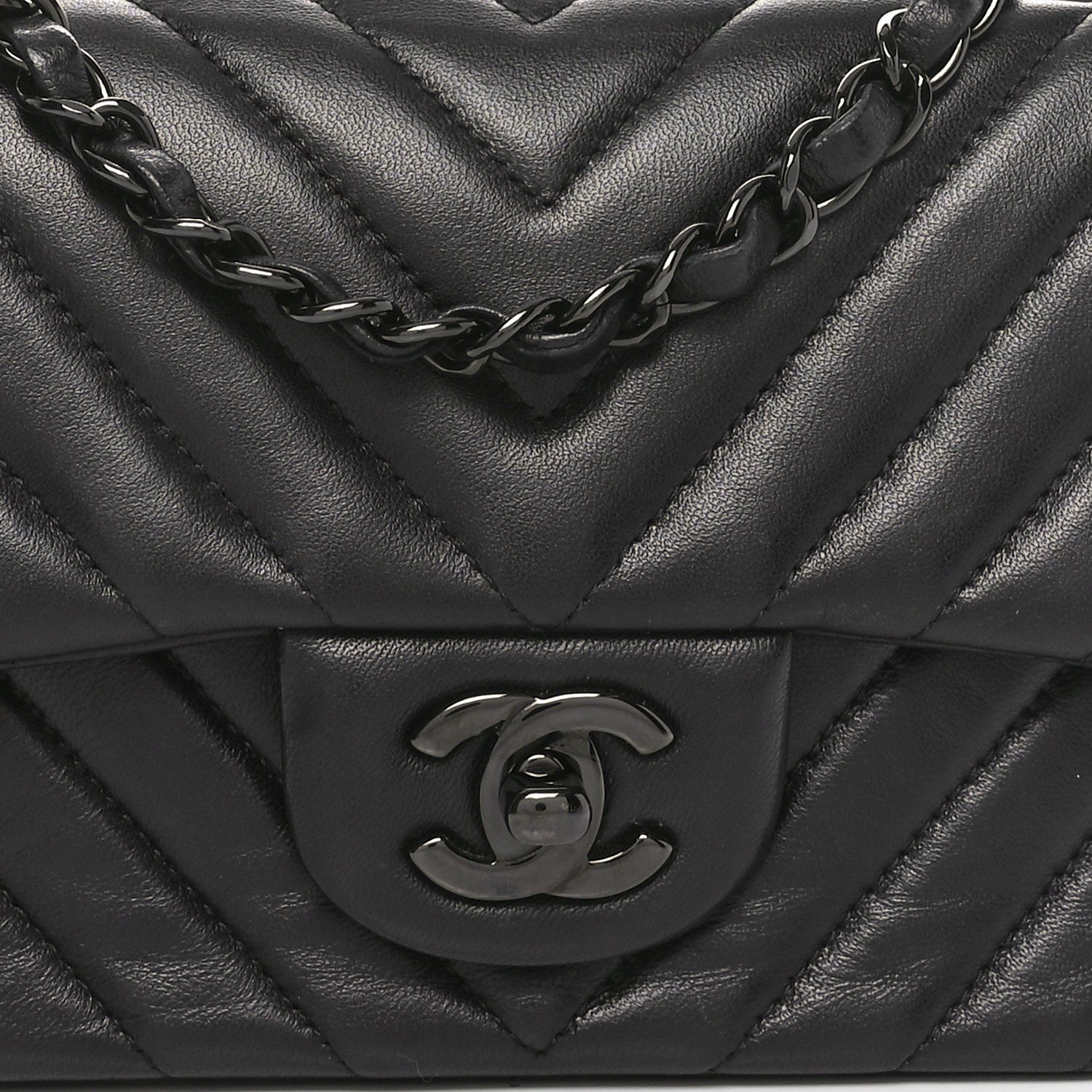 Chanel Lambskin Chevron Quilted Mini Rectangular Flap So Black 8 of 10