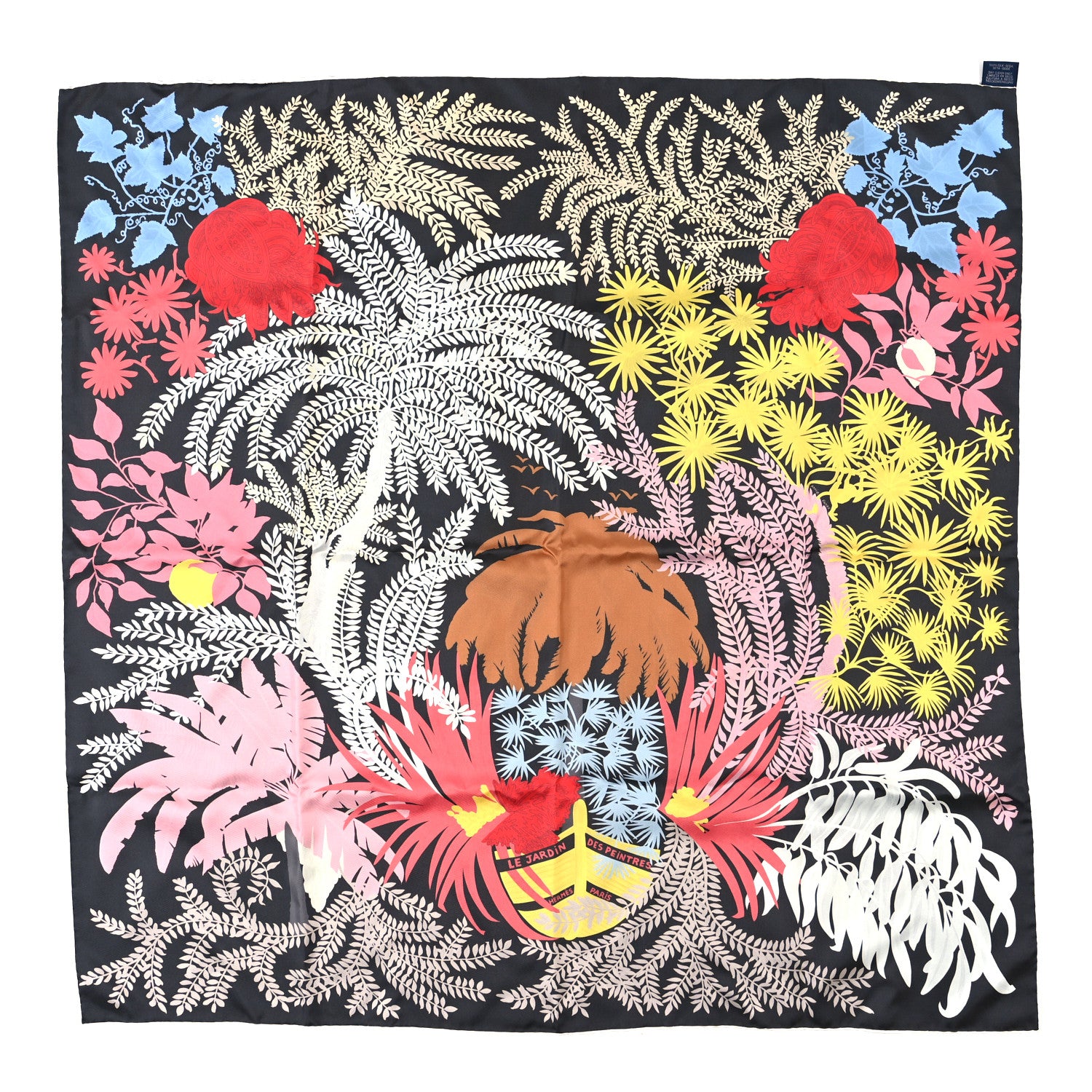 Hermes Silk Le Jardin Des Peintres Double Face Scarf 90 Marine Clair Rose Pale Vert 1 of 5
