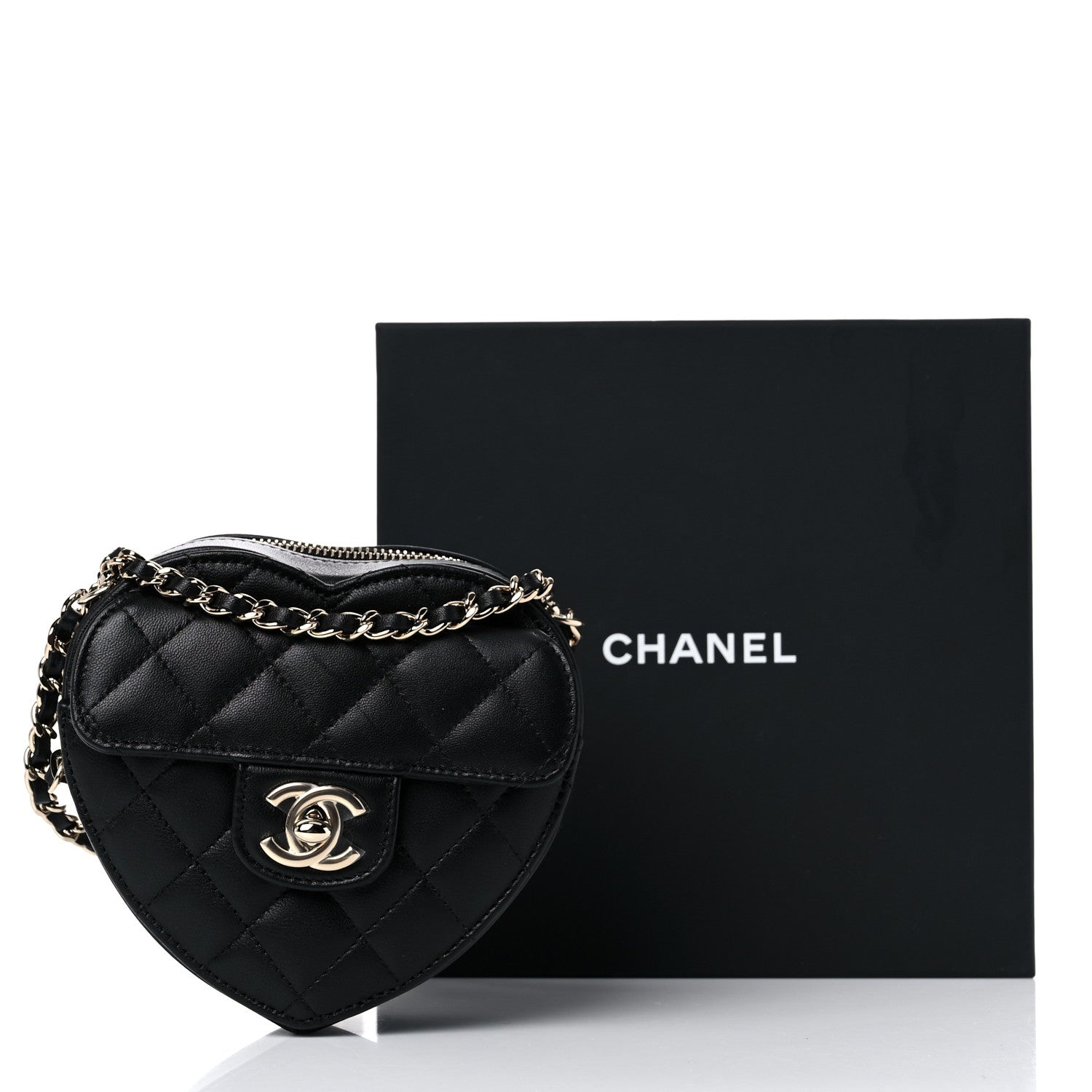 Chanel Lambskin Quilted CC In Love Heart Clutch With Chain Black 14 of 14