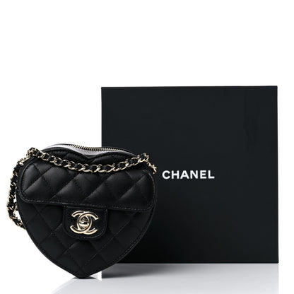 Chanel Lambskin Quilted CC In Love Heart Clutch With Chain Black 14 of 14