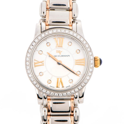 David Yurman Stainless Steel 18K Rose Gold Diamond Bezel Mother of Pearl 30mm Classic Quartz Watch 1 of 8