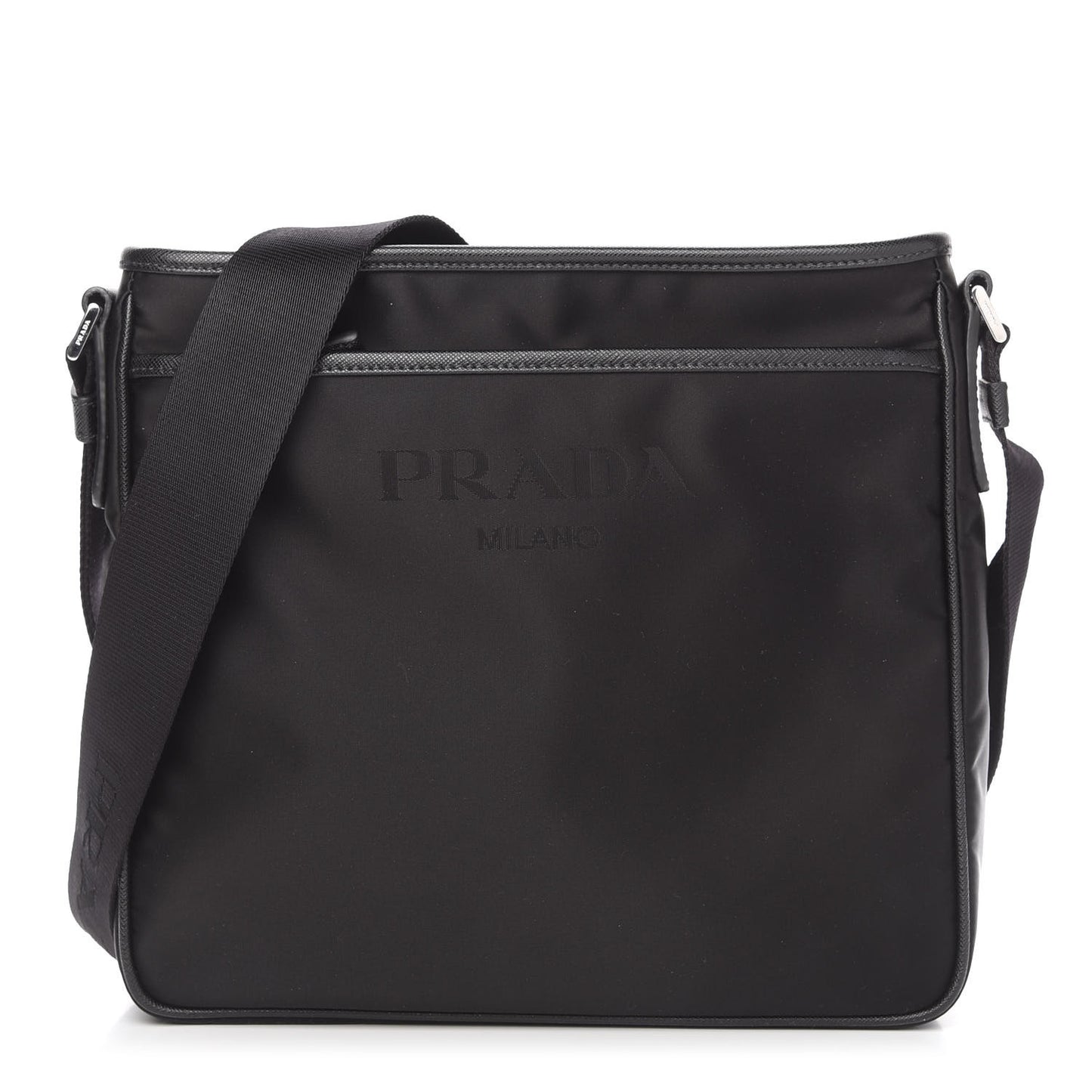Nylon Saffiano Flat Messenger Bag Black