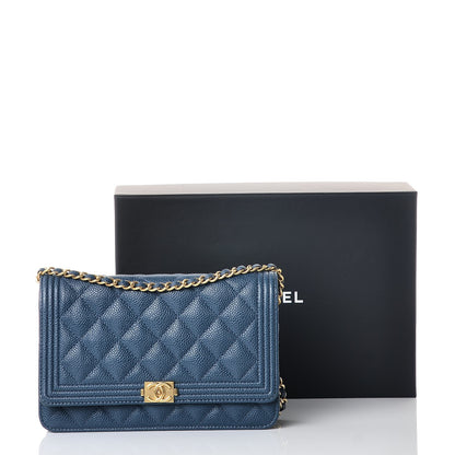 Chanel Caviar Quilted Boy Wallet On Chain WOC Dark Blue 9 of 9