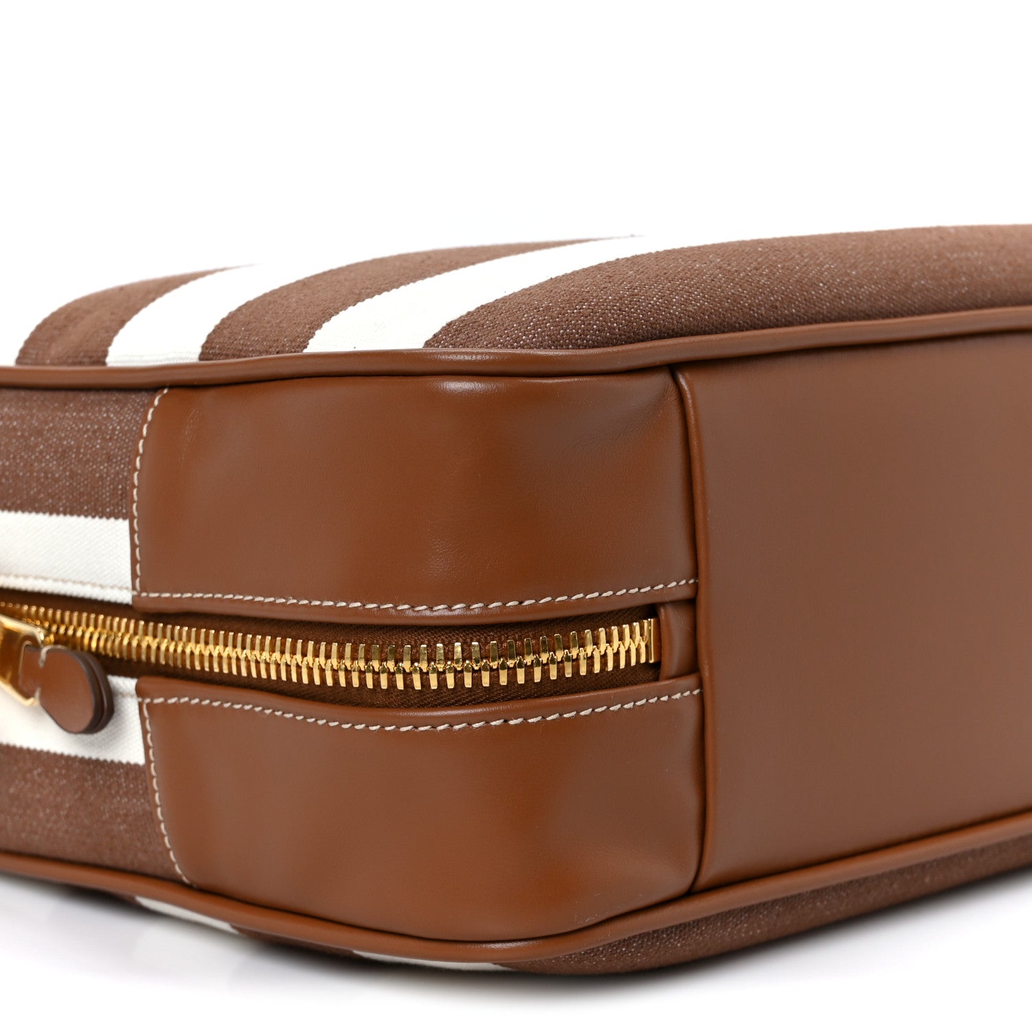 Miu Miu Canvas Calfskin Striped Large Beau Top Handle Bag Naturale Brandy 7 of 8