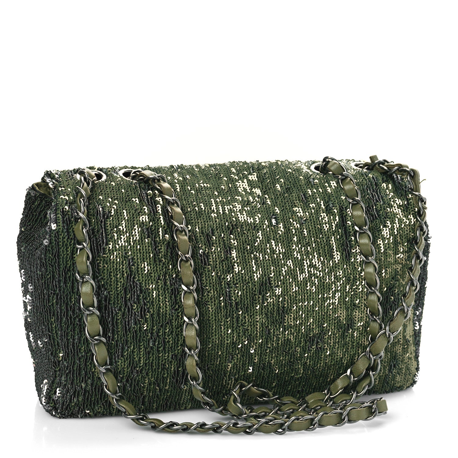 Chanel Sequin Coco Cuba Medium Single Flap Khaki 3 of 10