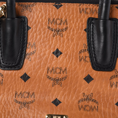 MCM Visetos Small Kathy Double Zip Tote Cognac Black 18 of 19