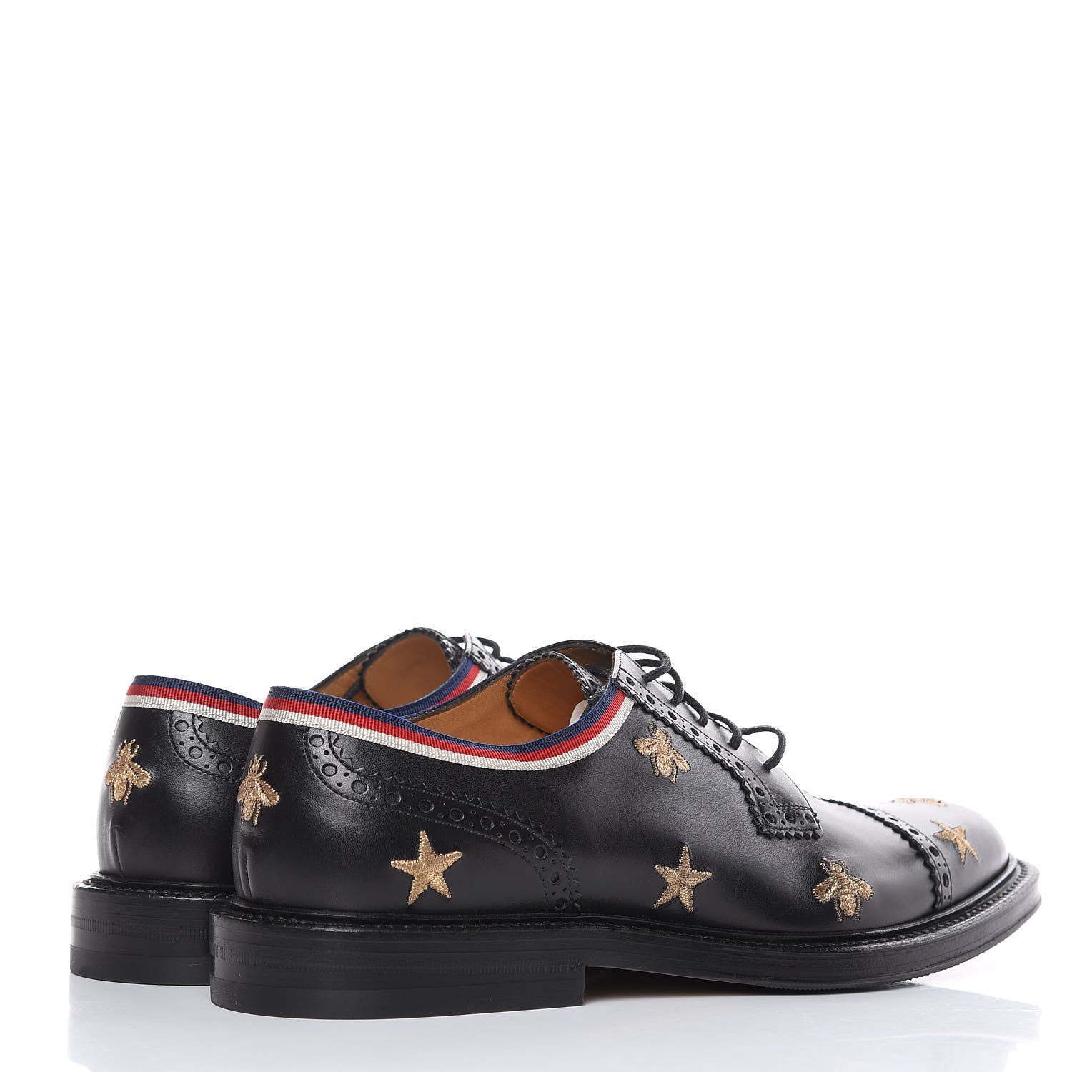 Gucci Calfskin Bee Star Embroidered Mens Captoe Derby Loafers 7.5 Black 4 of 10