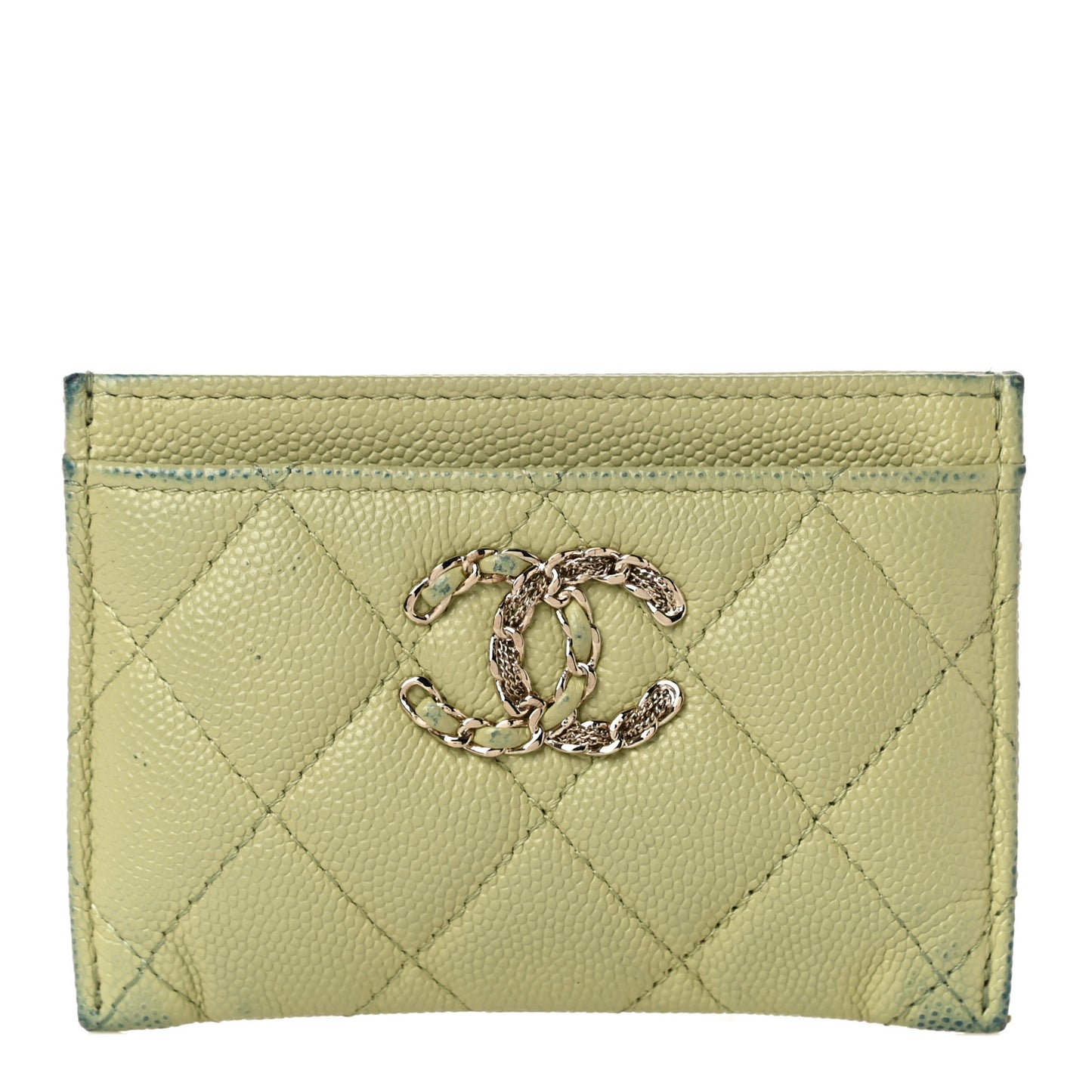 Caviar Quilted French New Wave Card Holder Light Green