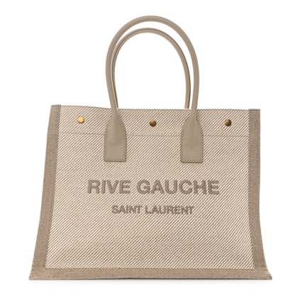 Saint Laurent Linen Calfskin Small Rive Gauche Tote Beige Sea Salt 1 of 10