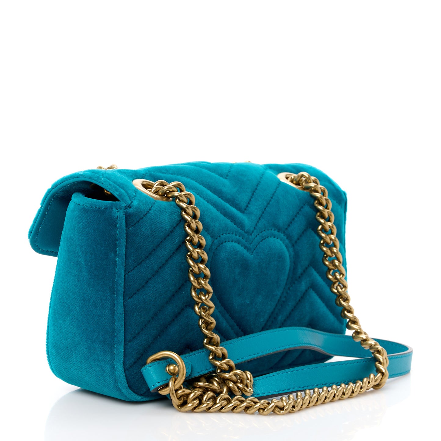 Velvet Matelasse Mini GG Marmont Shoulder Bag Pavone Cyan