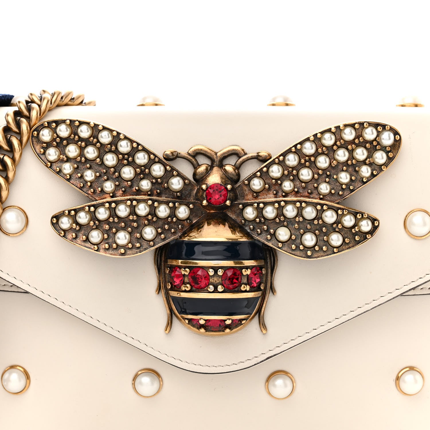 Gucci Nappa Pearl Studded Mini Queen Margaret Broadway Shoulder Bag Mystic White 8 of 16