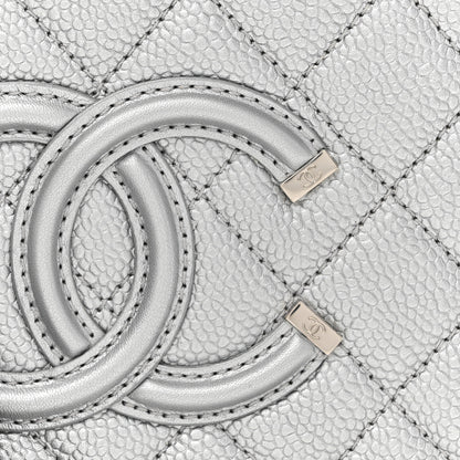 Chanel Metallic Caviar Quilted Medium CC Filigree Vanity Case Silver 8 of 10