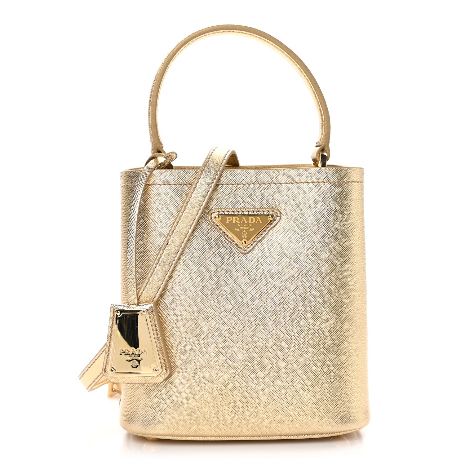 Prada Metallic Saffiano Small Panier Bucket Bag Platino 1 of 10