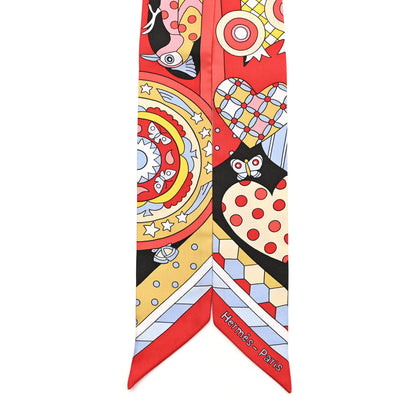 Hermes Silk Les Murmures de la Foret Twilly Rouge Jaune Bleu 2 of 4