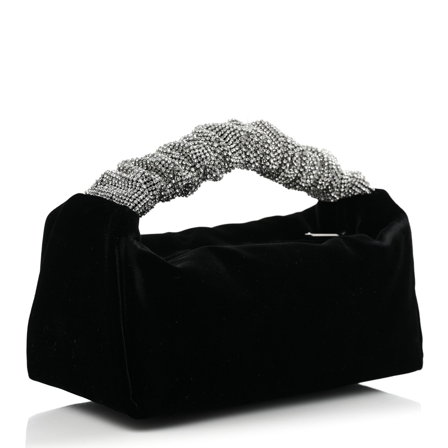 Velvet Crystal Rhinestone Mini Scrunchie Bag Black Silver