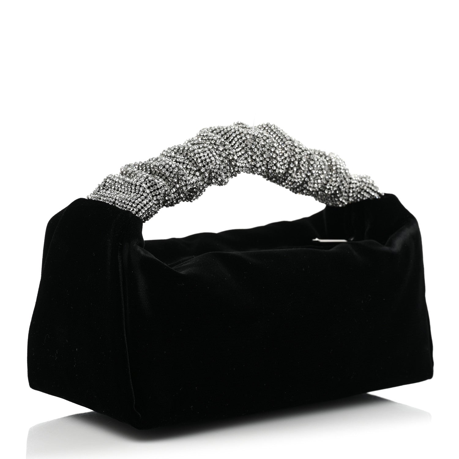 Alexander Wang Velvet Crystal Rhinestone Mini Scrunchie Bag Black Silver 3 of 9