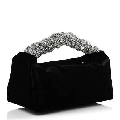 Alexander Wang Velvet Crystal Rhinestone Mini Scrunchie Bag Black Silver 3 of 9