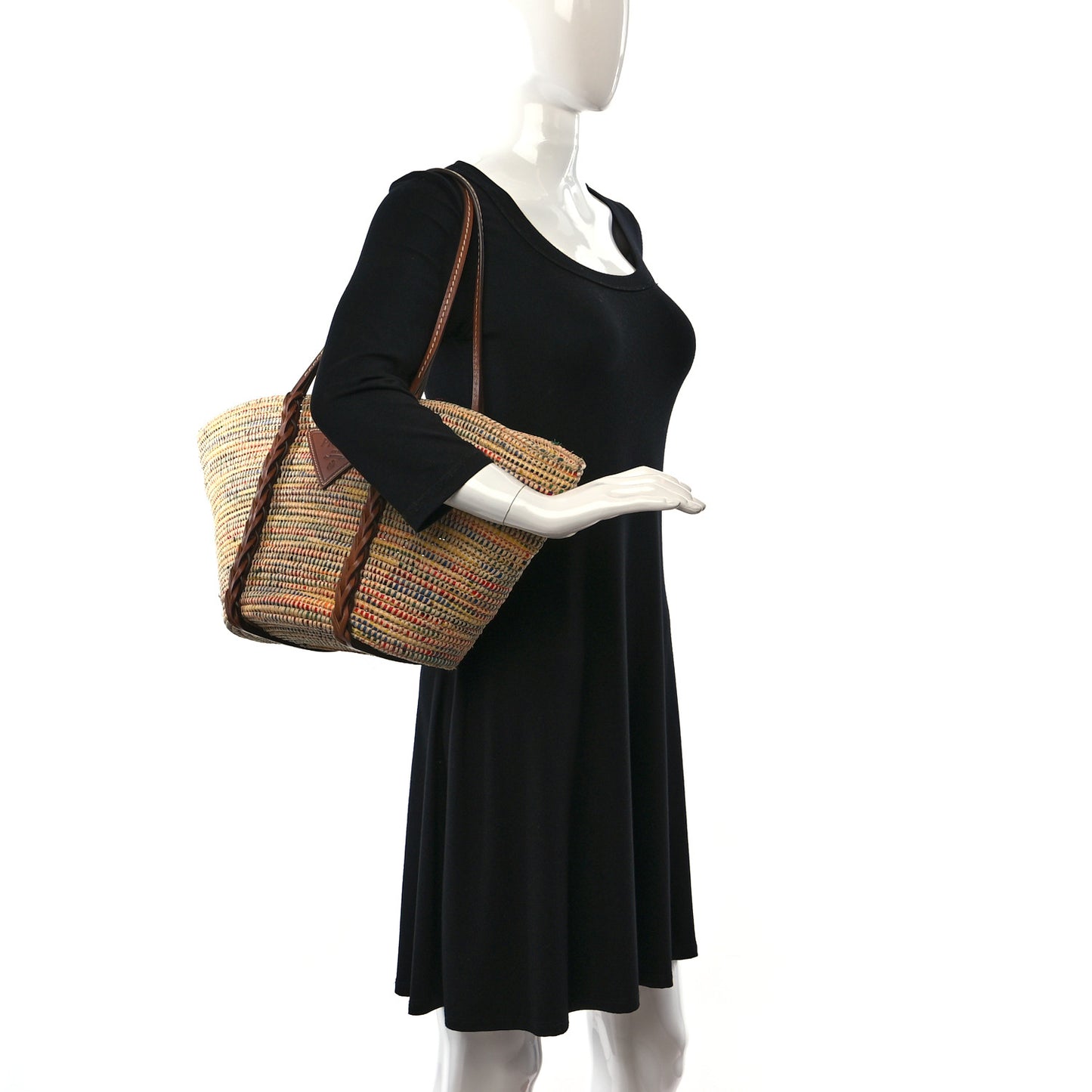Paglia Vitello Woven Braided Basket Tote Multicolor Cognac