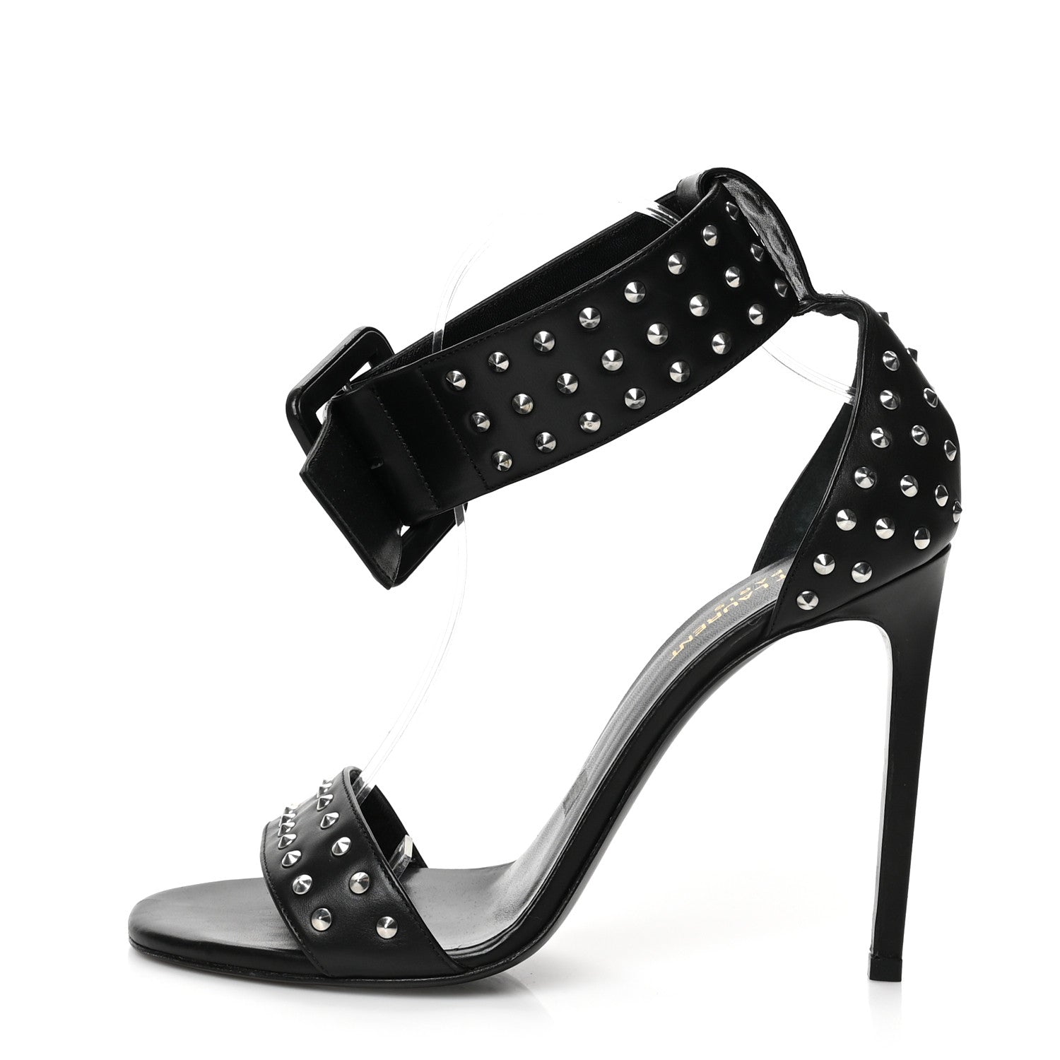 Saint Laurent Calfskin Studded Jane 105 Ankle Strap Sandals 41 Black 1 of 7