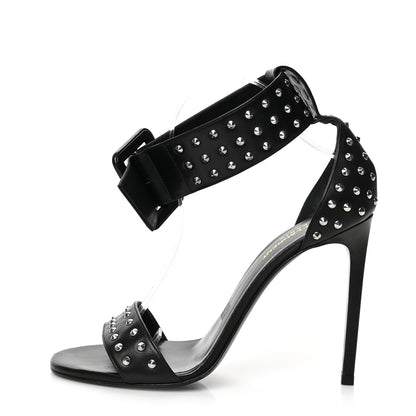 Saint Laurent Calfskin Studded Jane 105 Ankle Strap Sandals 41 Black 1 of 7