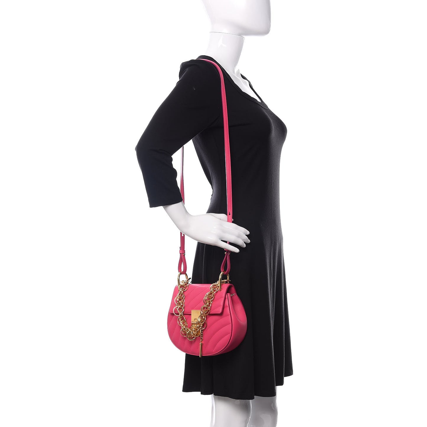 Calfskin Quilted Mini Drew Bijou Shoulder Bag Fuchsia Rose