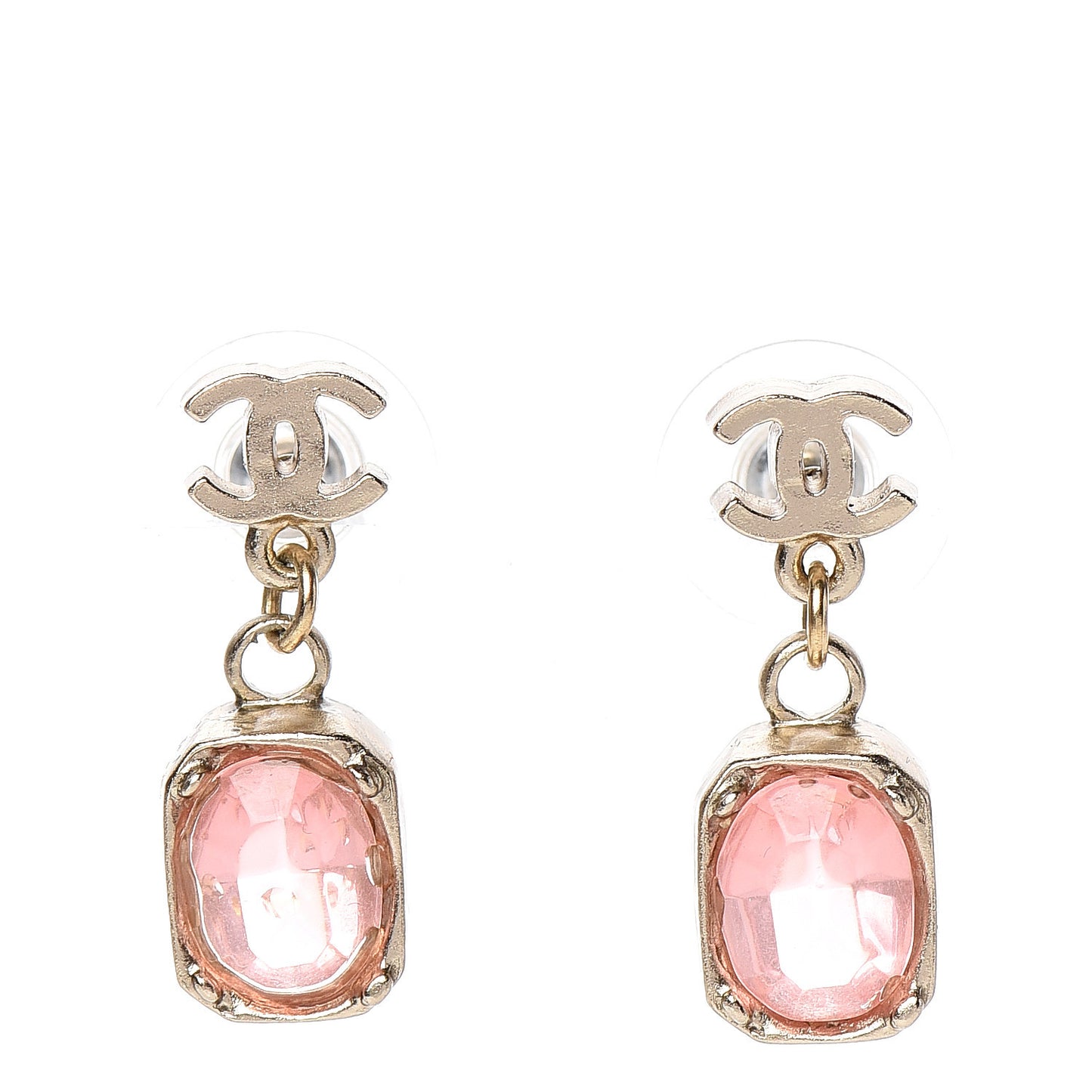 Crystal CC Drop Earrings Pink Gold