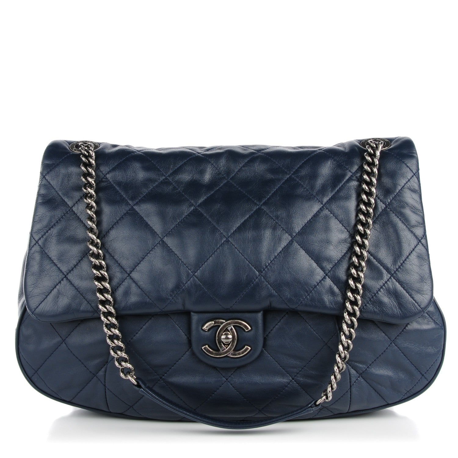 Chanel Calfskin Quilted Coco Pleats Flap Dark Navy Blue 1 of 8