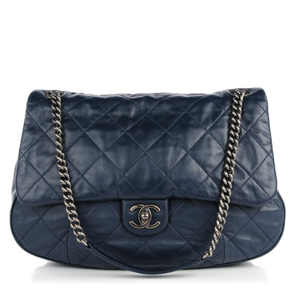 Chanel Calfskin Quilted Coco Pleats Flap Dark Navy Blue 1 of 8