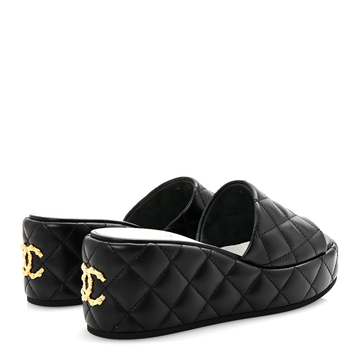Chanel Lambskin Quilted Camelia CC Wedge Sandal Mules 38.5 Black 5 of 10