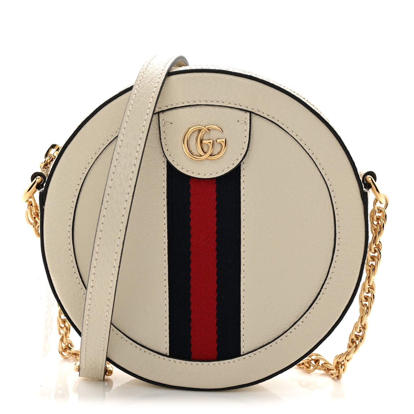 Textured Calfskin Web Mini Ophidia Round Shoulder Bag Mystic White
