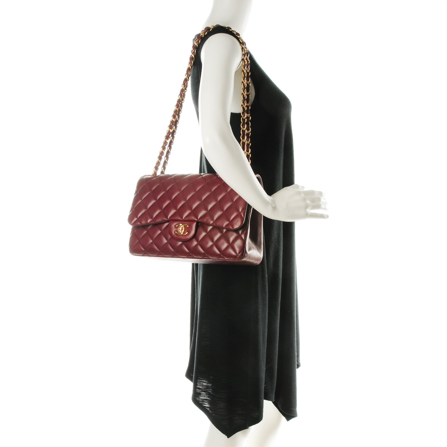 Chanel Lambskin Quilted Jumbo Double Flap Dark Red 2 of 13