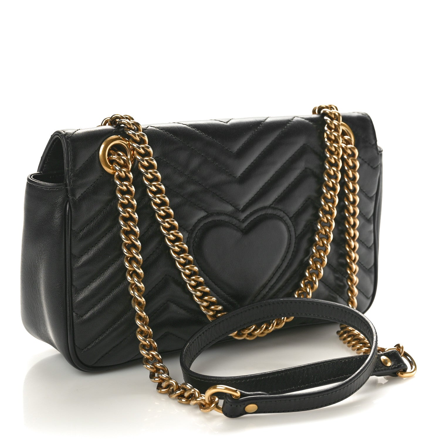 Gucci Calfskin Matelasse Small GG Marmont Shoulder Bag Black 3 of 11