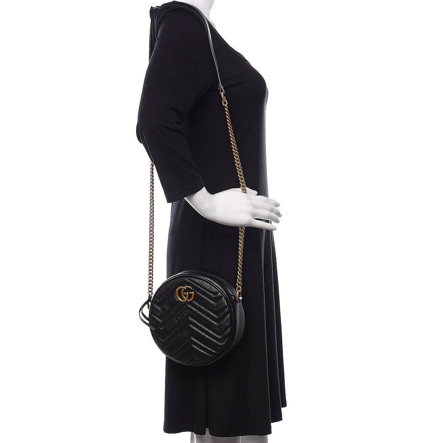 Gucci Azalea Calfskin Matelasse Heart Mini GG Marmont Round Shoulder Bag Black 2 of 10