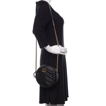 Gucci Azalea Calfskin Matelasse Heart Mini GG Marmont Round Shoulder Bag Black 2 of 10
