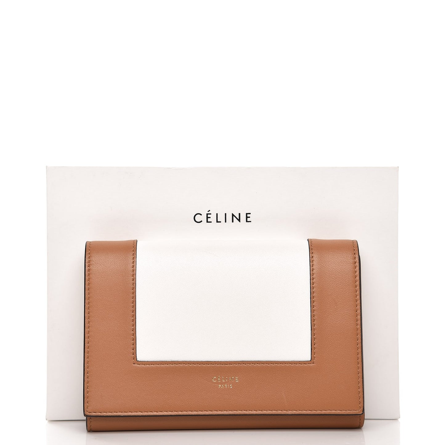 Smooth Lambskin Medium Frame Multifunction Wallet Tan Optic White