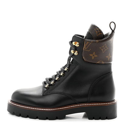 Louis Vuitton Calfskin Monogram Territory Flat Ranger Boots 37 Black 1 of 8