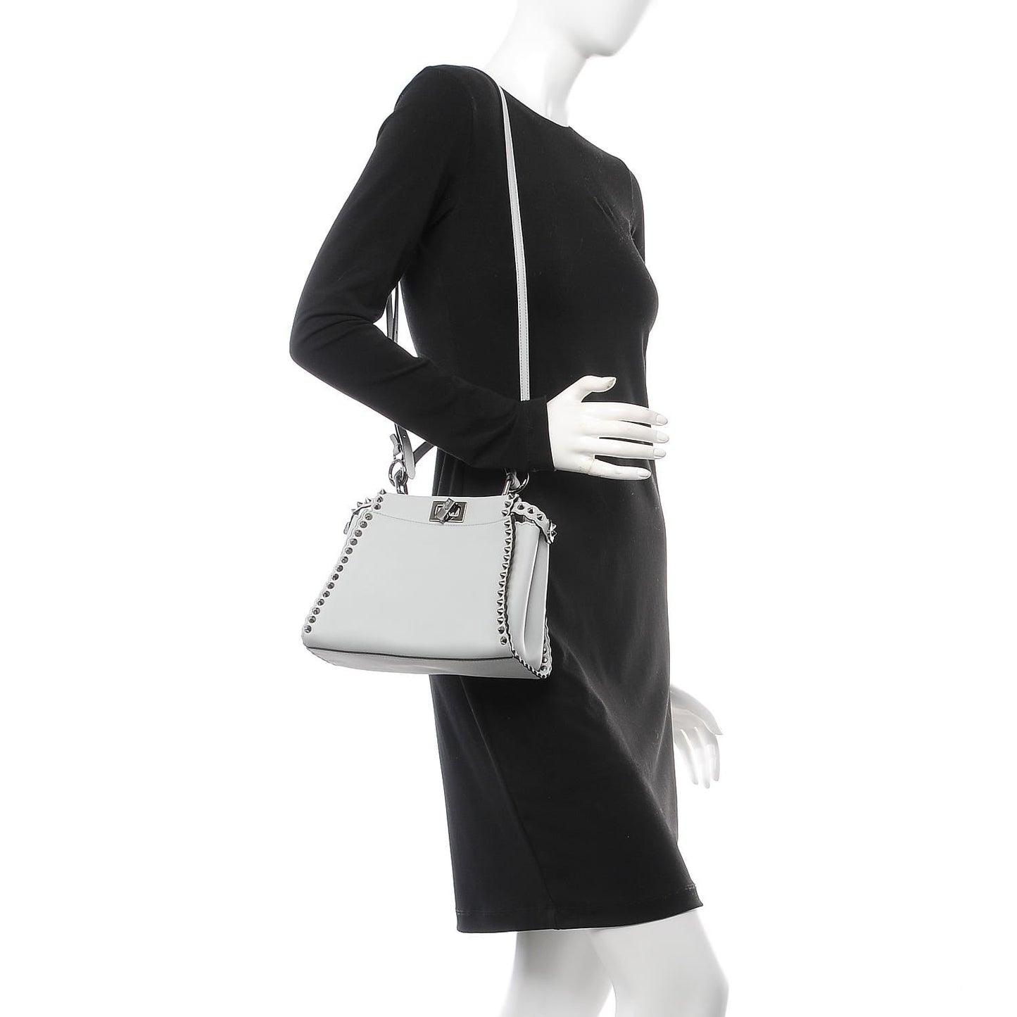 Vitello Seta Shiny Nappa Scalloped Studded Mini Peekaboo Iconic Satchel Grigio Perla