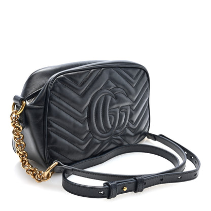 Gucci Calfskin Matelasse Small GG Marmont Chain Shoulder Bag Black 3 of 11