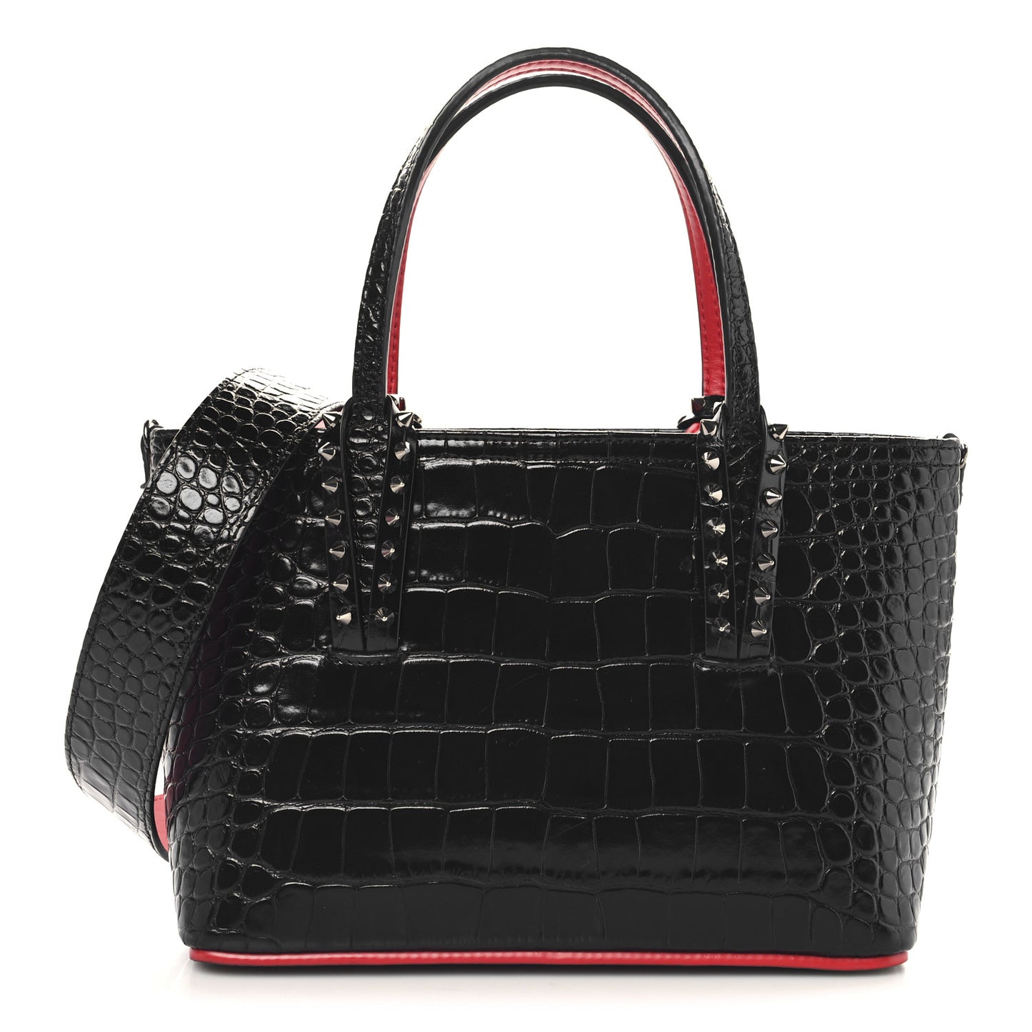 Calfskin Crocodile Embossed Mini East West Cabata Tote Black