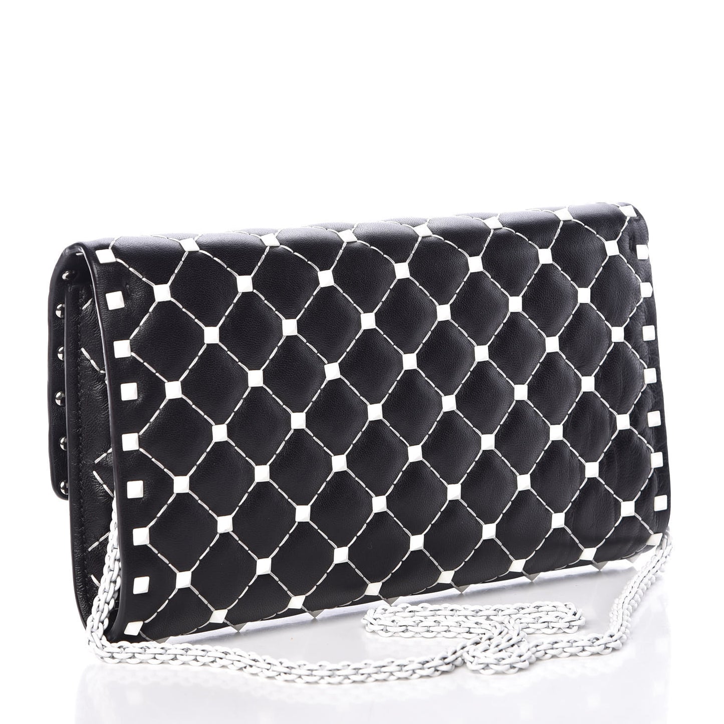 Lambskin Free Rockstud Spike Wallet On Chain Black