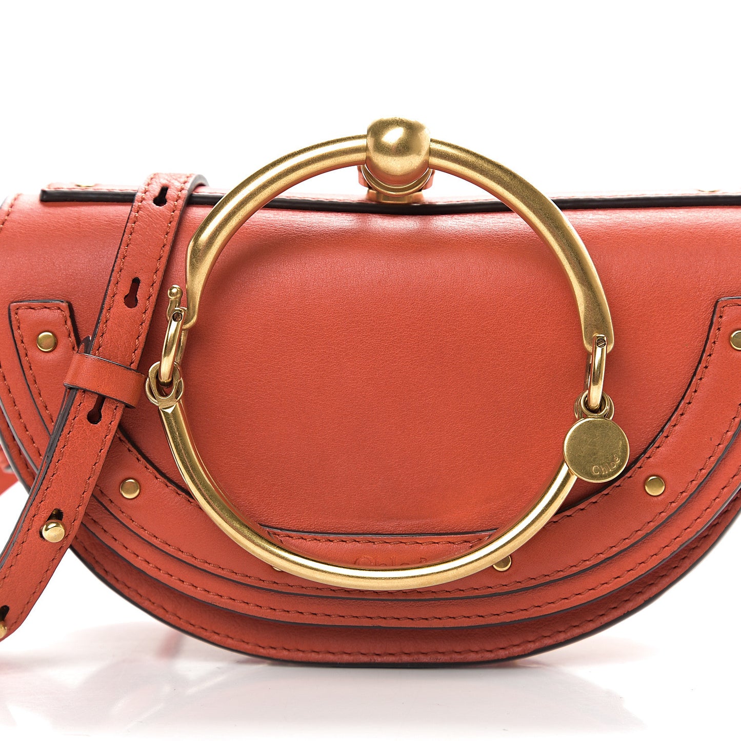 Calfskin Small Nile Bracelet Minaudiere Bag Sepia Red