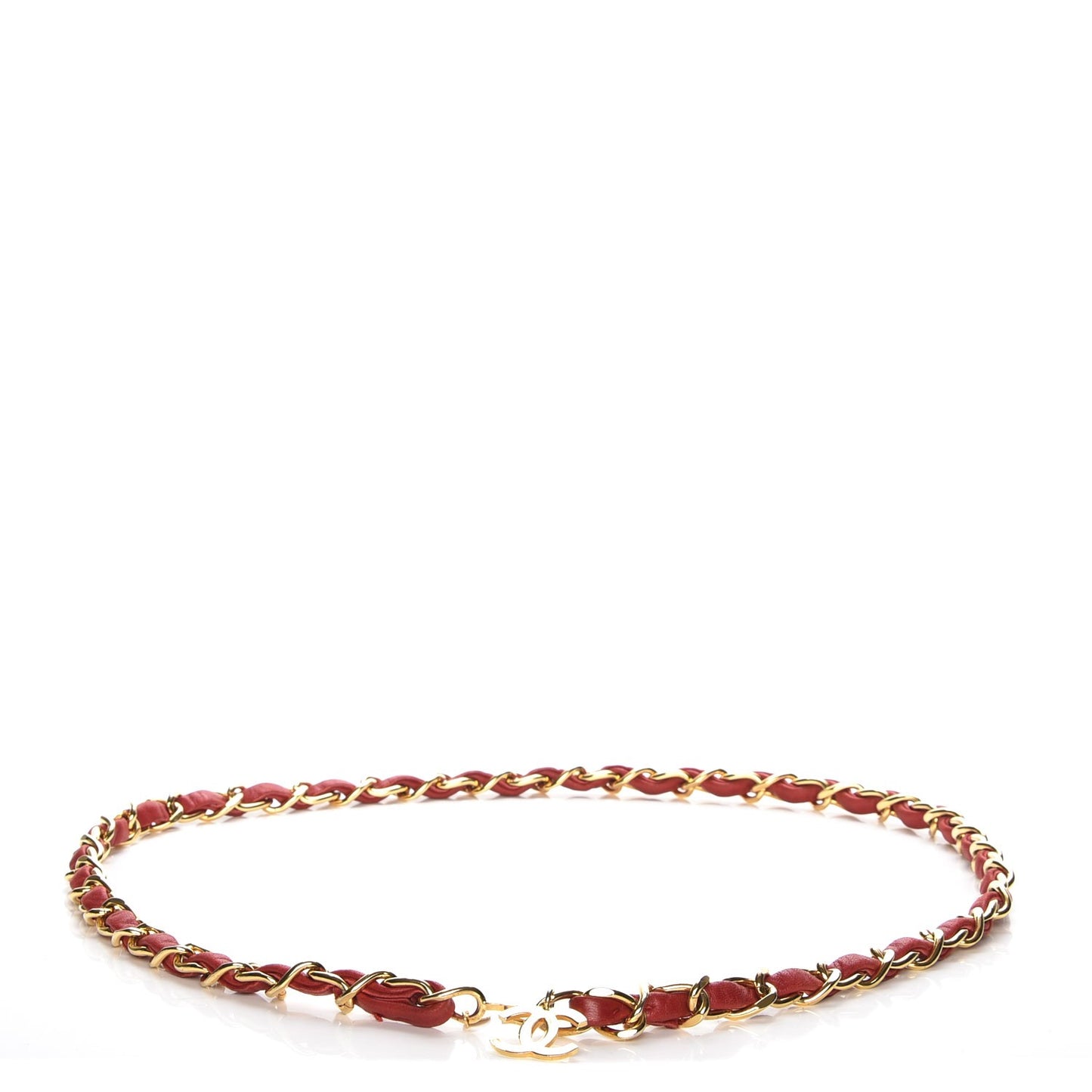 Lambskin CC Chain Belt Red Gold