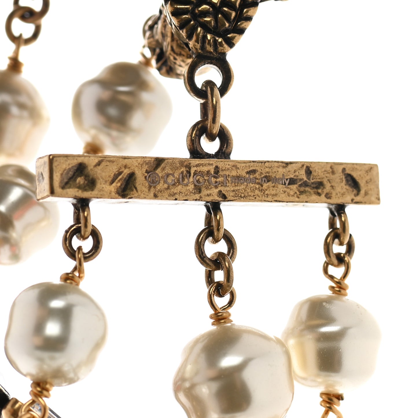 Metal Crystal Pearl Double G Bracelet Aged Gold Multicolor