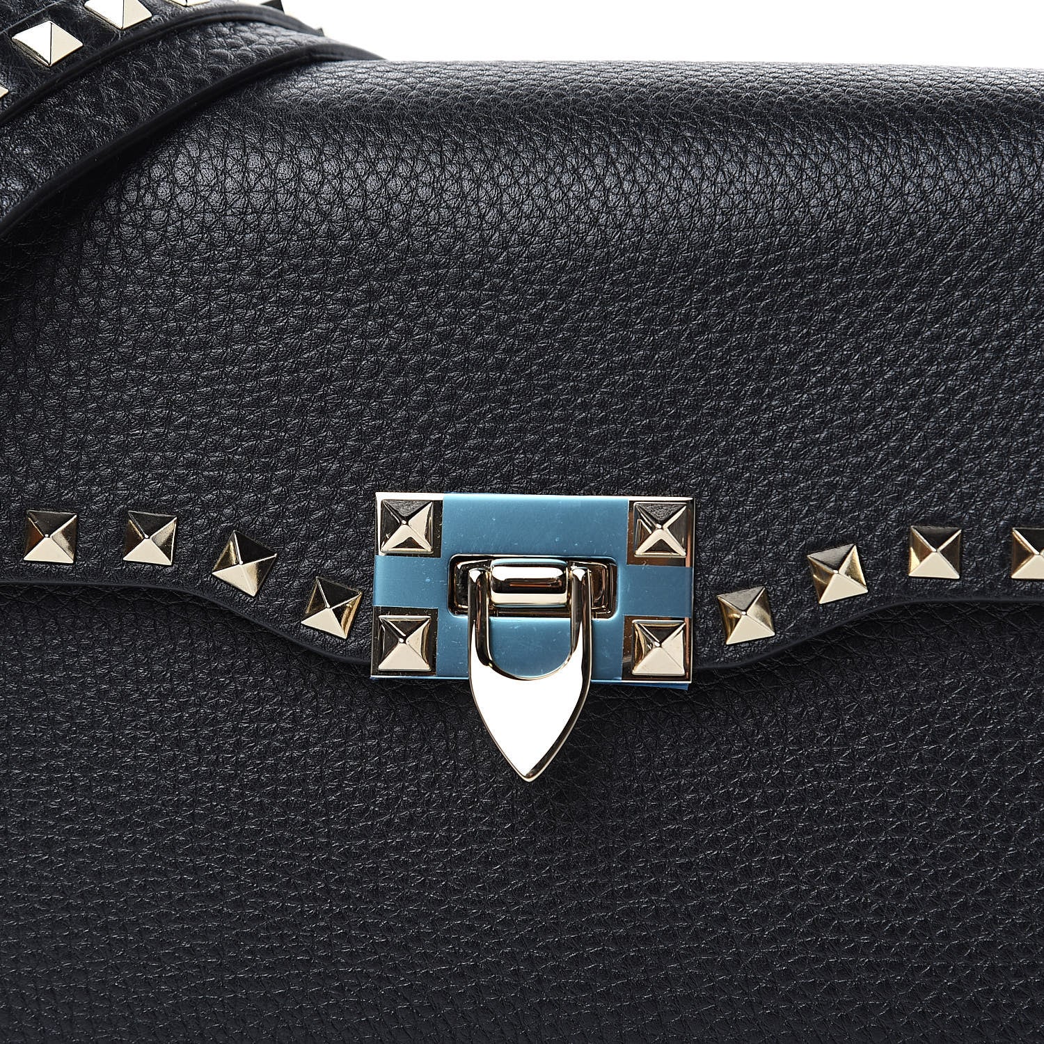 Valentino Garavani Pebbled Calfskin Medium Rockstud Flap Saddle Bag Black 7 of 10