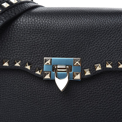 Valentino Garavani Pebbled Calfskin Medium Rockstud Flap Saddle Bag Black 7 of 10